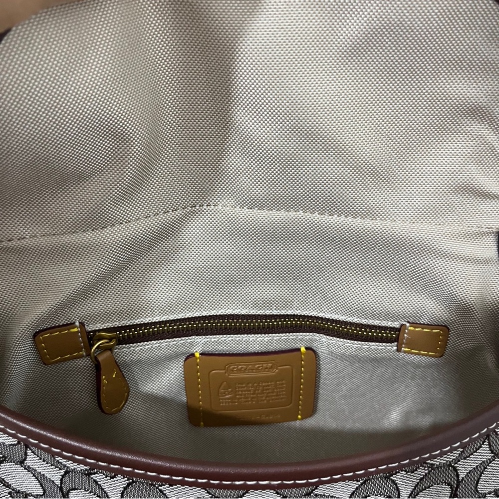 Coach Brown Signature Canvas Shoulder Bag with Leather Trim - Picture 11 of 11